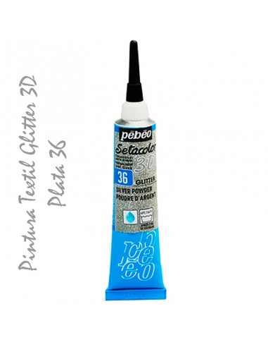 Setacolor Pebeo 3D Glitter Iridiscente 20 ml, añade brillo a tus telas, fácil de aplicar.