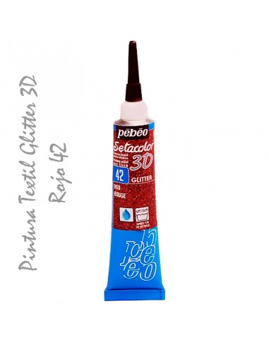 Setacolor Pebeo 3D Glitter Iridiscente 20 ml, añade brillo a tus telas, fácil de aplicar.