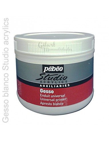 Gesso blanco universal Studio Acrylics Pebeo 500 ml para preparar superficies.