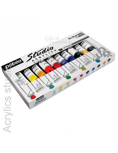 Set Studio Acrylics Pebeo de 10 tubos de 20 ml + pincel, calidad profesional.