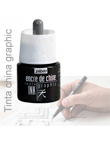 Tinta china negra Pebeo Graphic 45 ml, perfecta para artistas y profesionales.