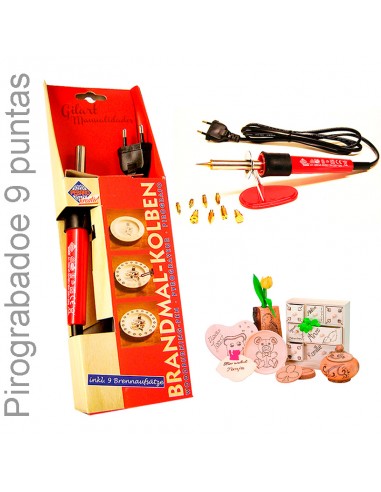 Kit de pirograbador Brandmalen Pebaro con 9 puntas intercambiables y soporte.