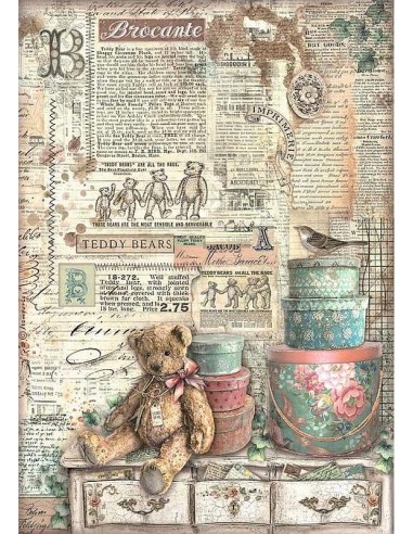 Papel arroz A4 - Brocante antiques osos de peluche, ideal para decoupage.