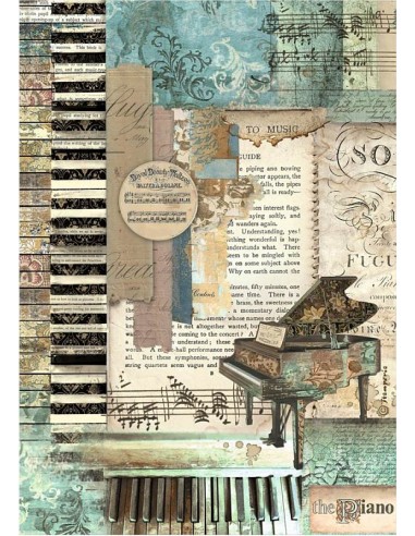 Papel de arroz Stamperia A4 Music Piano DFSA4966 para decoupage.