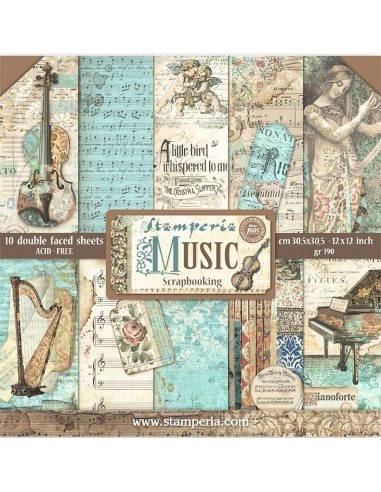 Scrapbooking Set 10 Hojas Doble Cara 30,5x30,5 cm - Stamperia SBBL48 Music.