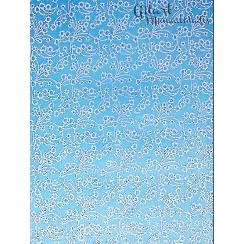 Papel especial fibra azul flores blancas 50x70