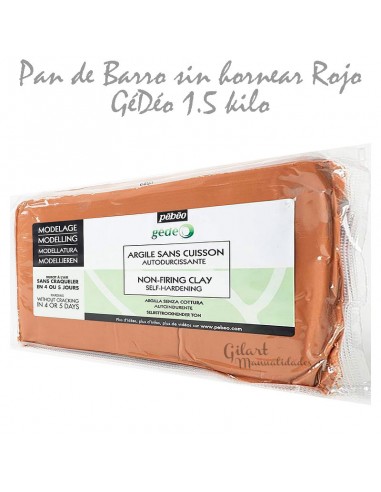 Barro sin cocción rojo Pébéo 1,5 kg, ideal para modelado fácil y versátil.