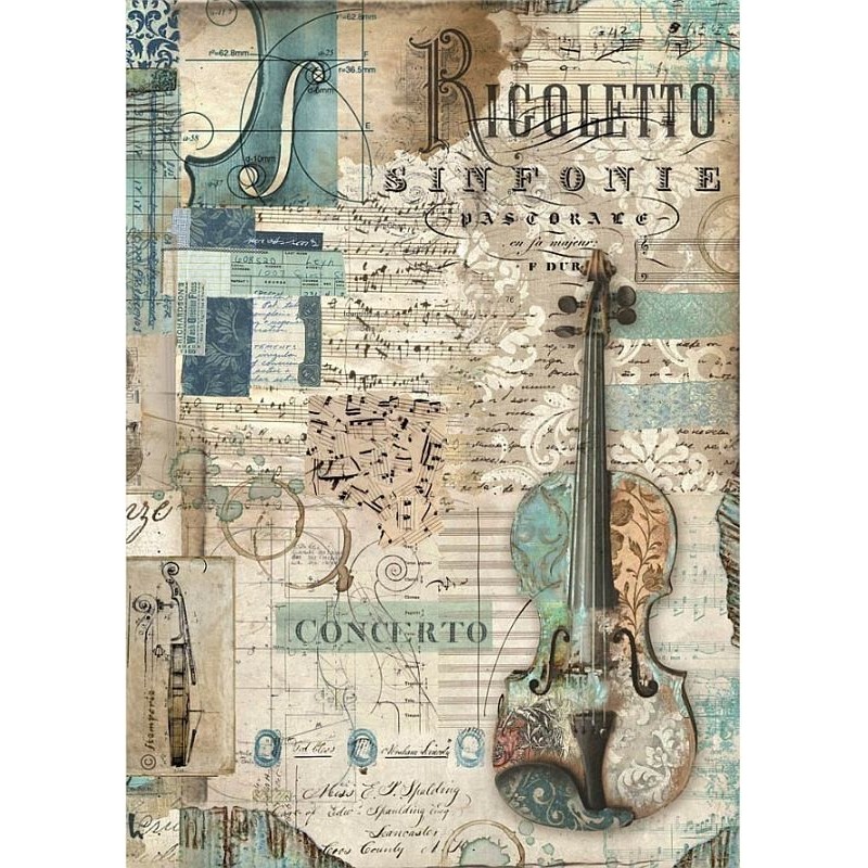 Papel de arroz Stamperia A4 - Diseño Music Violín DFSA4965