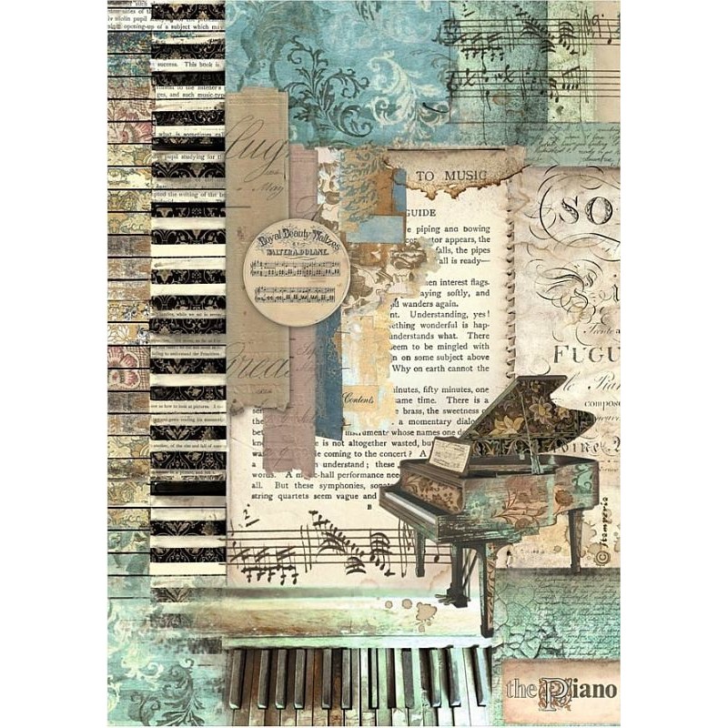 Papel de arroz Stamperia A4 - Diseño Music Piano DFSA4966