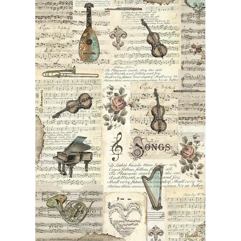 Papel de arroz Stamperia A4 - Music Instrumentos DFSA4968