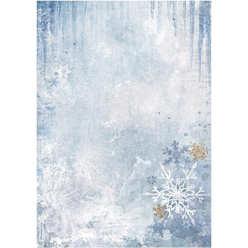 Papel de arroz Stamperia A4 - Create Happiness Dewdrops Copos de Nieve Azules DFSA4972