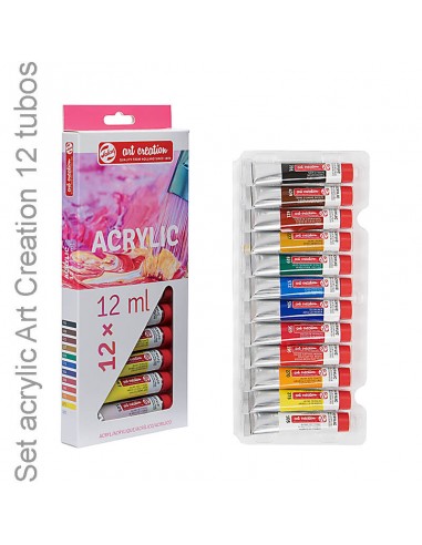 Set acrílico Talens Art Creation 12 tubos 12 ml, colores vibrantes y versátiles para pintar.