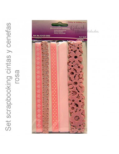 Cintas y cenefas decorativas rosadas para scrapbooking, set de 90 cm.