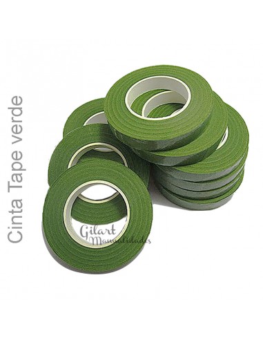 Cinta floral verde 12 mm x 30 metros, ideal para forrar alambre y decorar flores.