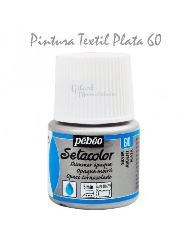 Pintura textil plata Pebeó Setacolor Moire 45 ml con acabado tornasolado para telas.