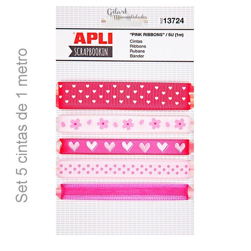 Cintas tela estampadas rojas rosas set 5 Apli 13724