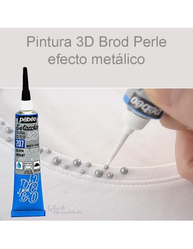 Pebeo Brod'Perle 3D, pintura textil metálica con acabado flexible y lavable