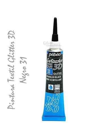 Pintura textil Glitter 3D 20 ml Pebeo, brillo y relieve | Gilart