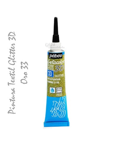 Pintura textil Glitter 3D 20 ml Pebeo, brillo y relieve | Gilart