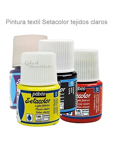 Pintura textil Setacolor Tejidos Claros 45 m Pebeo para aplicar con pincel o aerógrafo.