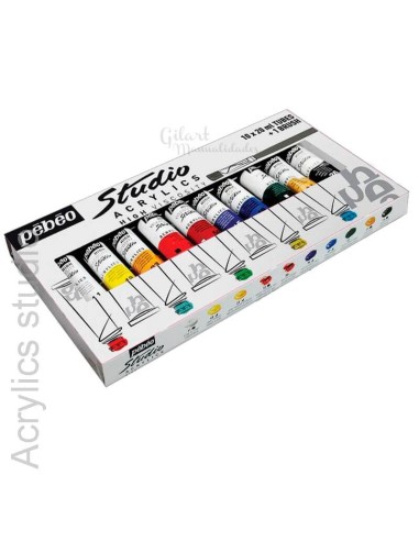 10 Tubos Pintura Acrílica Pebeo - Set Estudio 20 ml: Color y precisión en cada trazo.