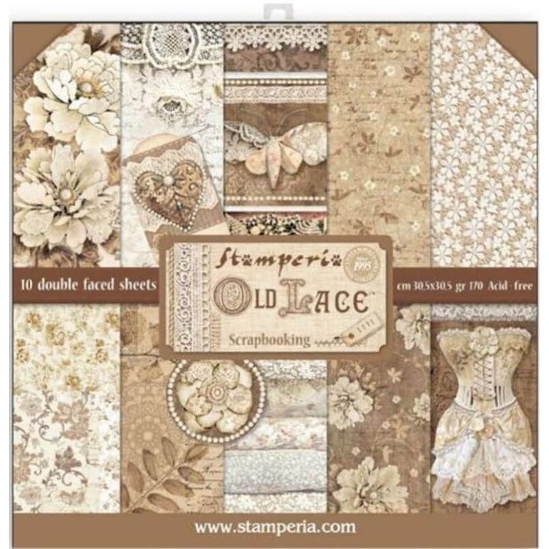 Stamperia bloc scrapbooking 10 hojas 30.5x30.5 Old Lace SBBL32