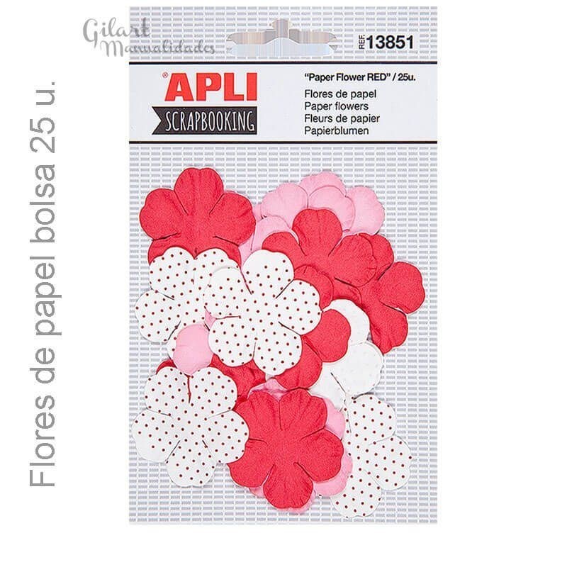 Flores de papel tonos rojos set 25 u Apli 13851