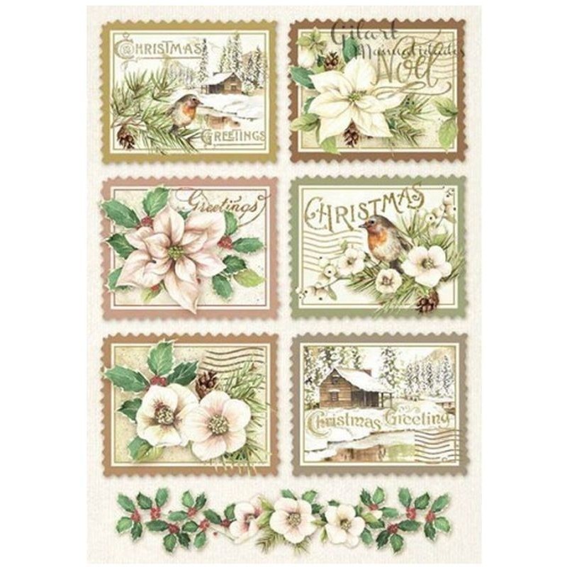 Papel arroz A4 Stamperia Christmas tarjetas DFSA4342