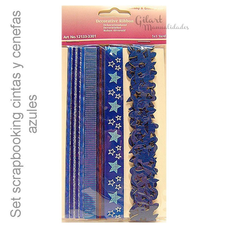 Cintas y cenefas decorativas azules para scrapbooking - set de 5