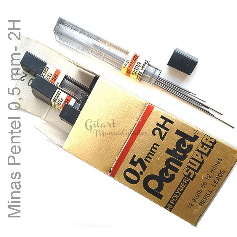 Minas Pentel 0.5 mm 2H súper hi-Polymer tubo12 minas